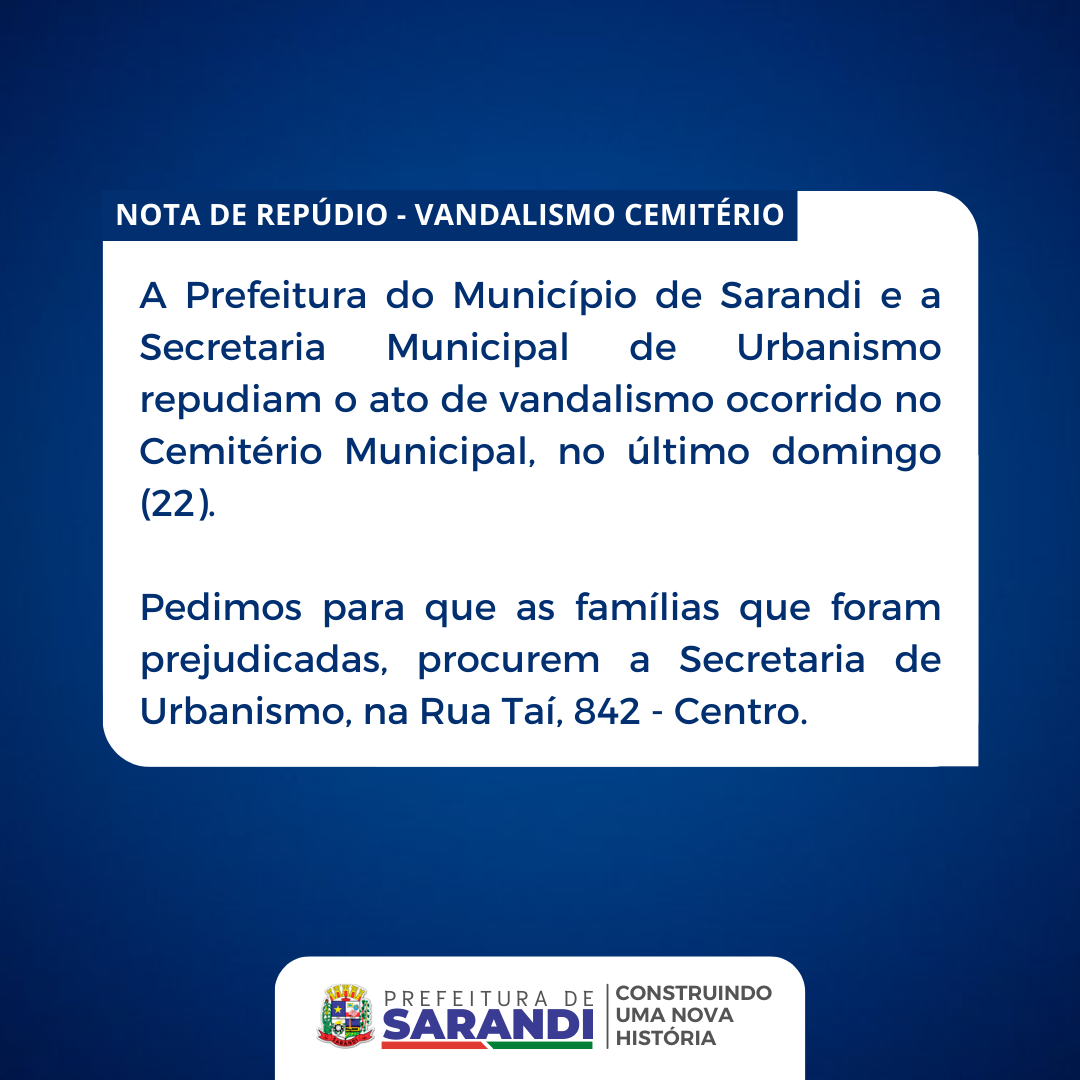 Nota de Repúdio - Vandalismo Cemitério